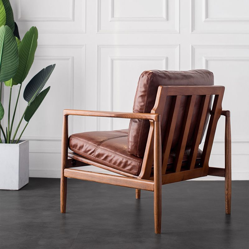 Contemporary Genuine Leather Accent Armchair Tufted Genuine Leather Arm Chair