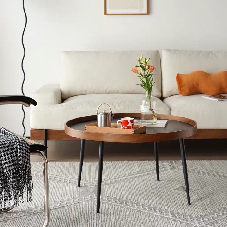 Round Coffee Table with Wood Accents 4 Legs Modern Coffee Cocktail Table