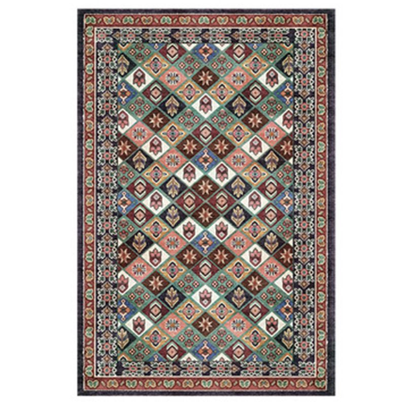 Red Tone Persian Carpet Polyester Moroccan Tile Indoor Rug Anti-Slip Backing Rug for Living Room