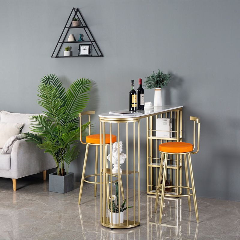 Glam Style Bar Dining Table Faux Marble Bar Stool Table with Storage