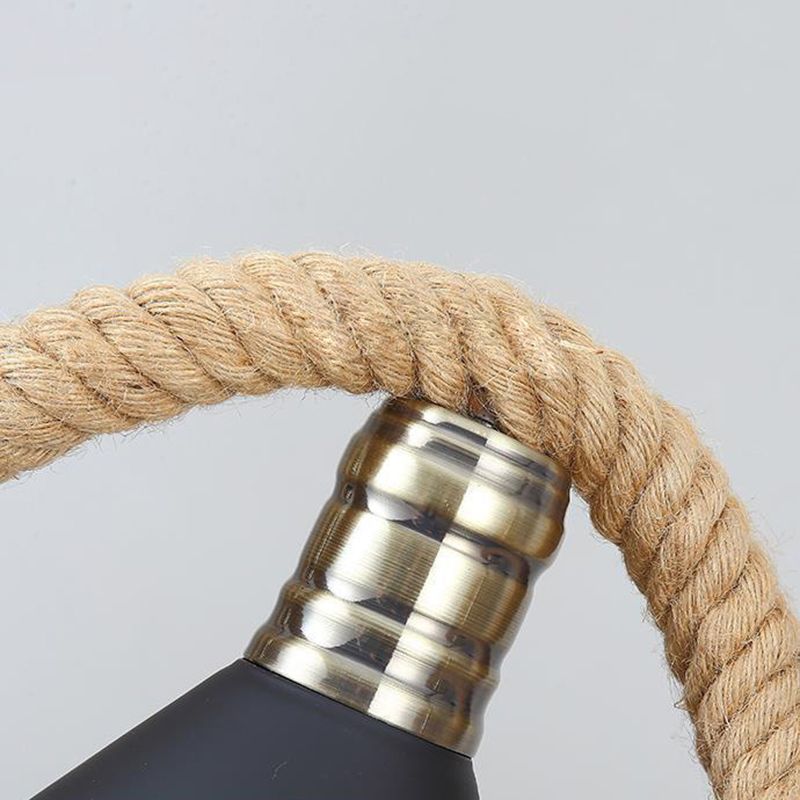 Black Conical Island Lighting Industrial Hemp Rope 3-Head Dining Room Pendant Lamp