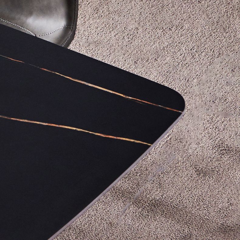 Mesa de comedor rectangular de piedra sinterizada contemporánea con cuatro patas de mesa en negro