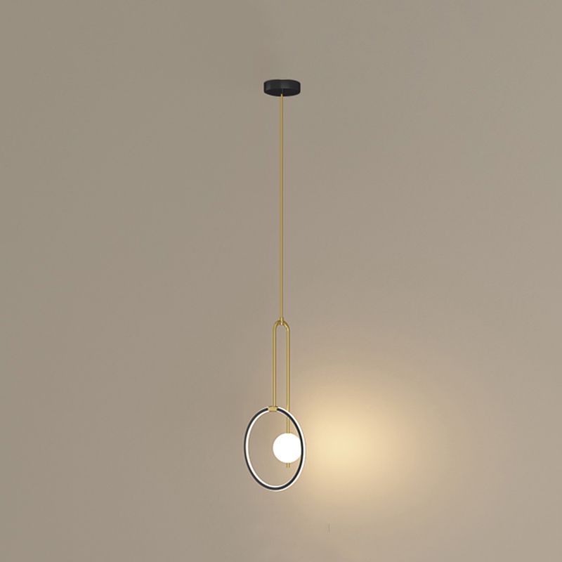 Circular LED Hanging Light Fixture Minimalism Metal Black-Gold Drop Pendant for Bedroom