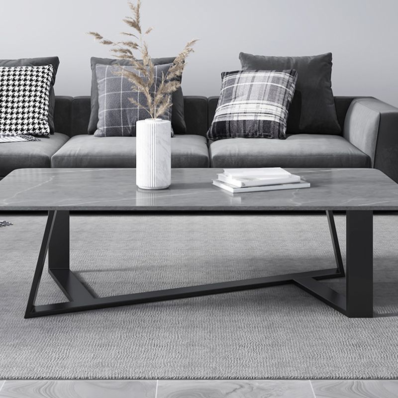 X-Base Coffee Cocktail Table Rectangle Coffee Table with Marble Top