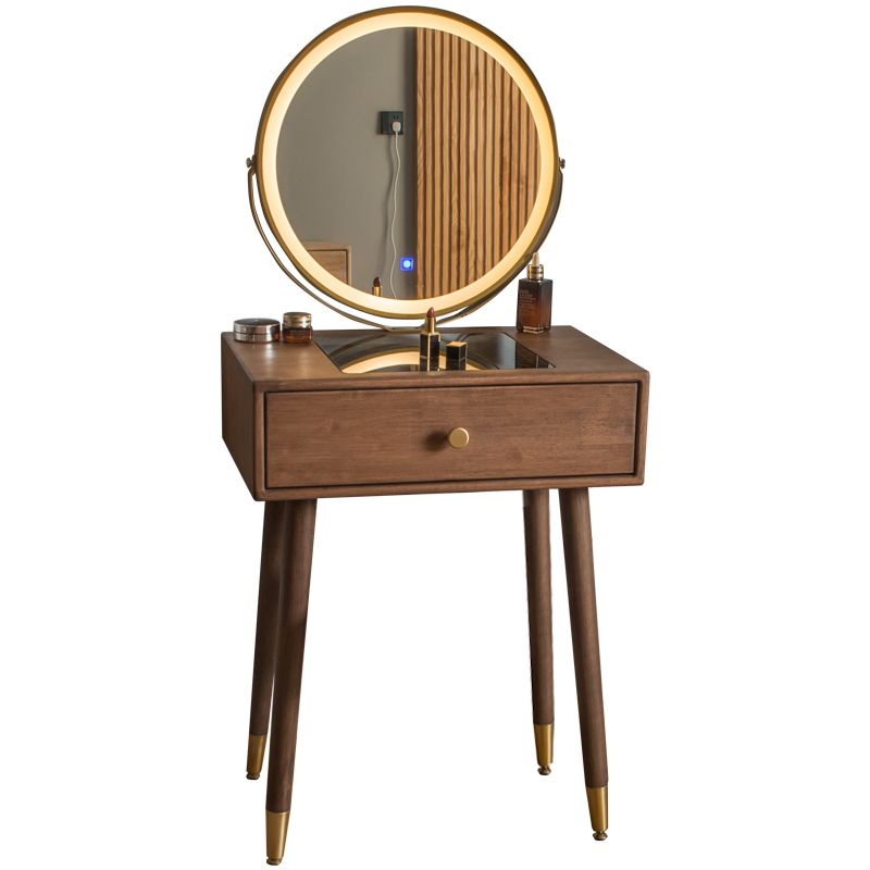 Contemporary Make-up Vanity with Drawers in Brown Rubberwood