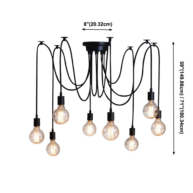 Schwarzer Multi -Anhänger Deckenleuchte Industrial Metal Spider Swag Anhänger Licht für Bar
