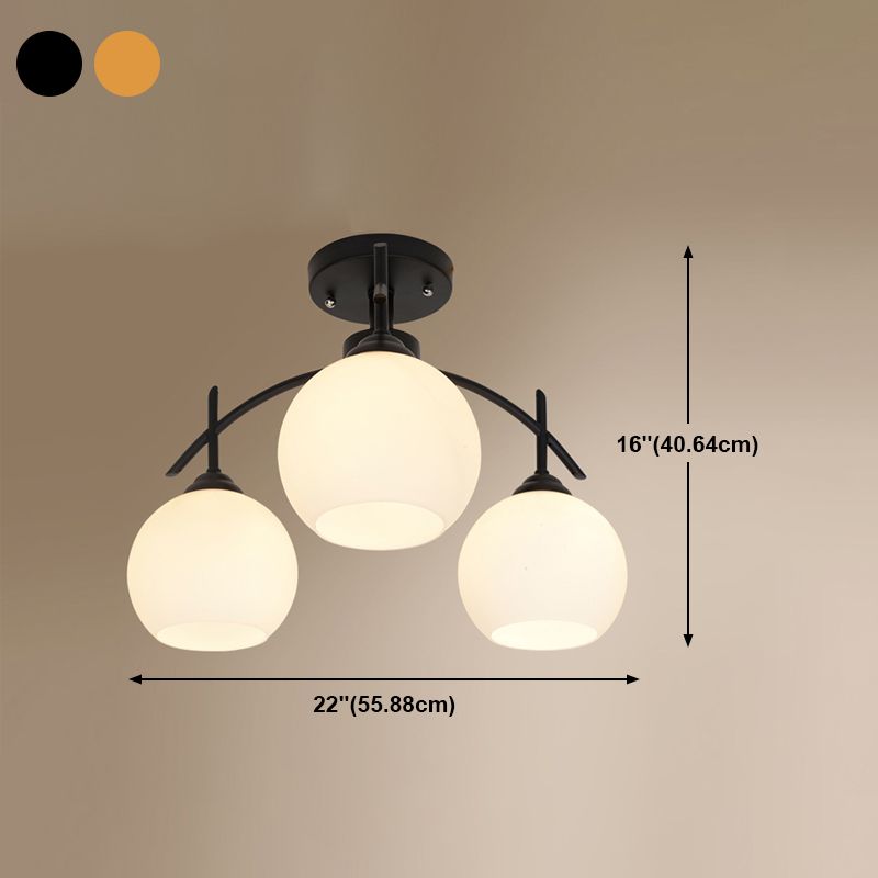 Lámpara de techo múltiple de la lámpara de semi lavado de metal tradicional con sombra de vidrio de globo