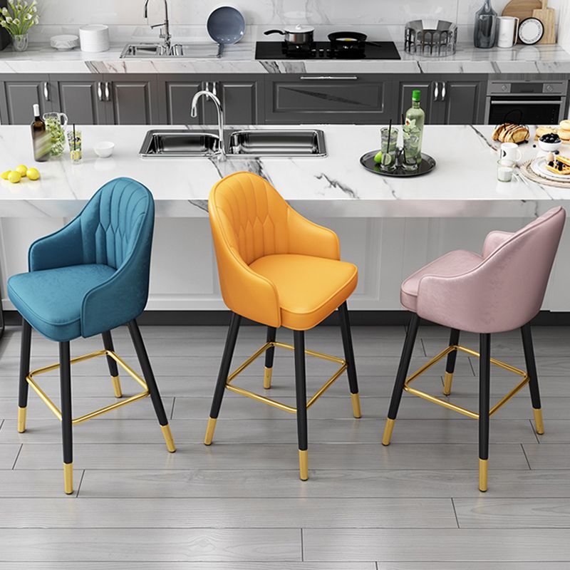 Glam Metal Stool PU Leather Barstools in Matte Finish for Indoor