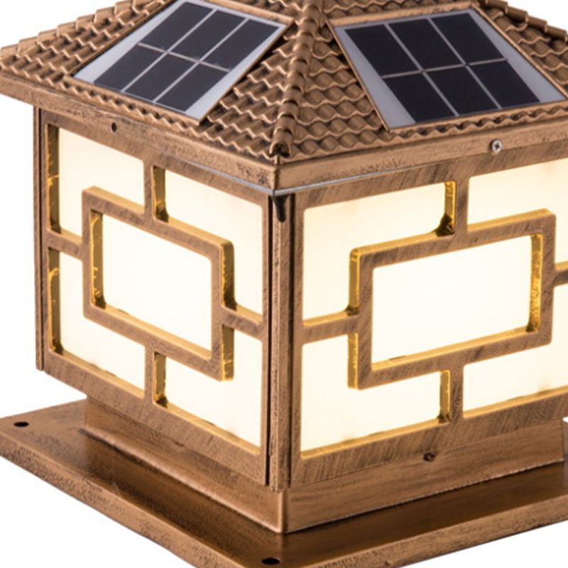 Metal Rectangle Shape Solar Pillar Lamp Modern 1 Light Waterproof Outdoor Light