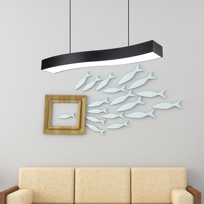 18"/23.5"/47" Wide Wave Metal Pendant Lamp Modern Led Black Ceiling Light Fixture with Recessed Diffuser