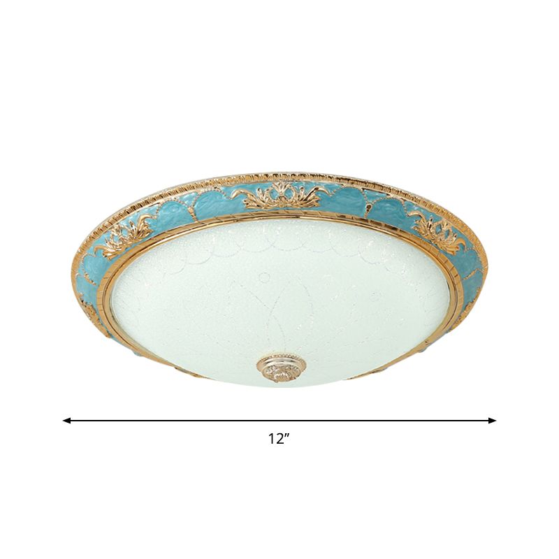 12"/16"/19.5" W LED Ceiling Mounted Light with Dome Shade Veined Glass Farmhouse Balcony Flush Lamp Fixture in Blue