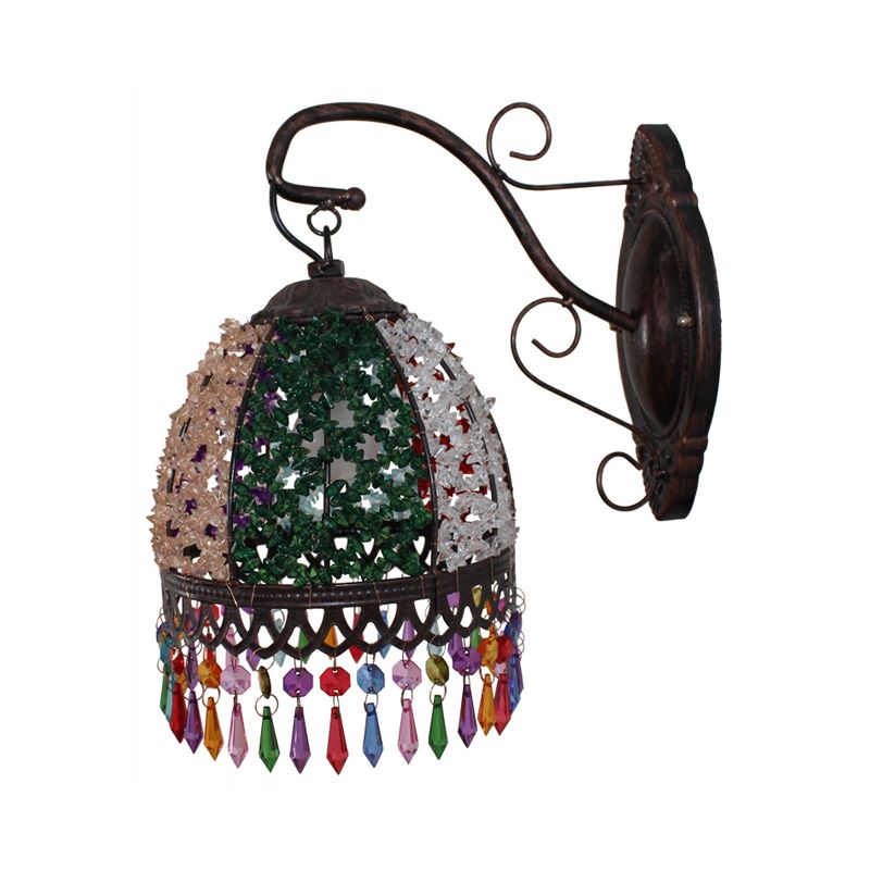 Green Dome Wall Mount Light Decorative Metal 1 Head Living Room Sconce Lighting Fixture with Glass Draping