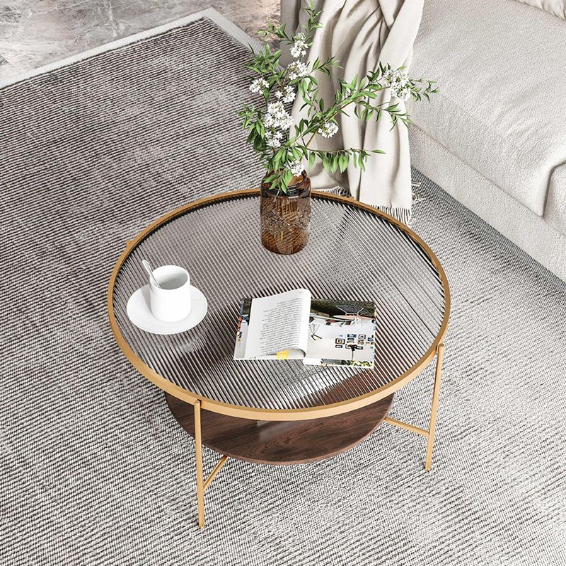 Contemporary 4 Legs Glass Top with Storage Shelf Round Single Coffee Table