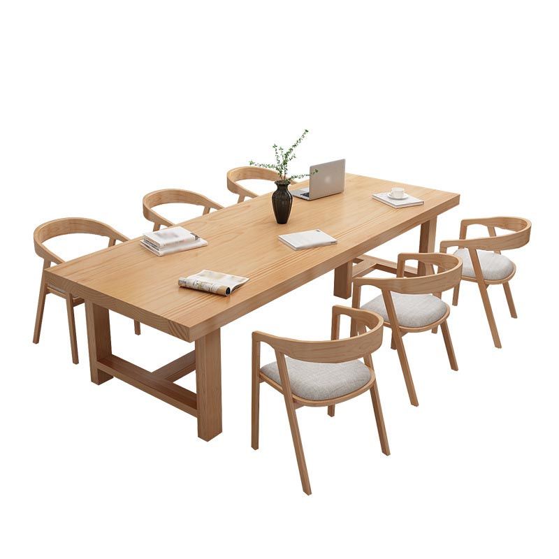 Table de salle à manger rectangulaire contemporaine en bois naturel en pin avec double piédestal