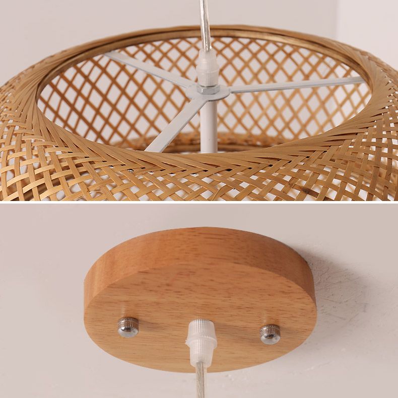 Asian Style Bamboo Weaving Lantern Hanging Light Wooden Single Bulb Ceiling Suspension Lamp for Cafe Shop