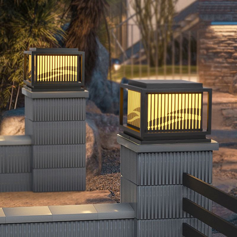 Square Black Pillar Lamp Waterproof Outdoor Light with Metal Shade for Garden