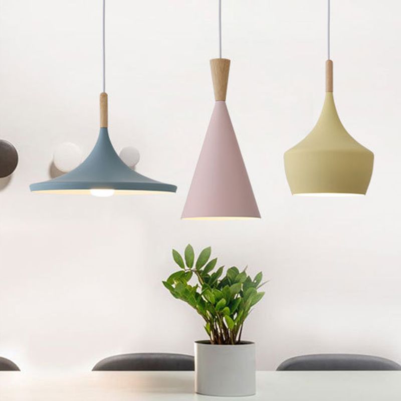 Geometric Metal Pendant Light Fixture Macaron Style 1-Light Hanging Light for Dining Room