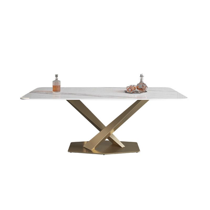 Metal Traditional Luxury Rectangle Table White Sintered Stone Indoor Table for Kitchen