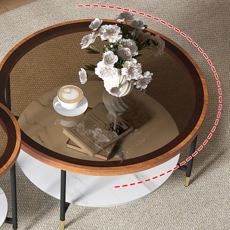 Glass & Slate Round Coffee Table Set Tropical Shelf Included Cocktail Table