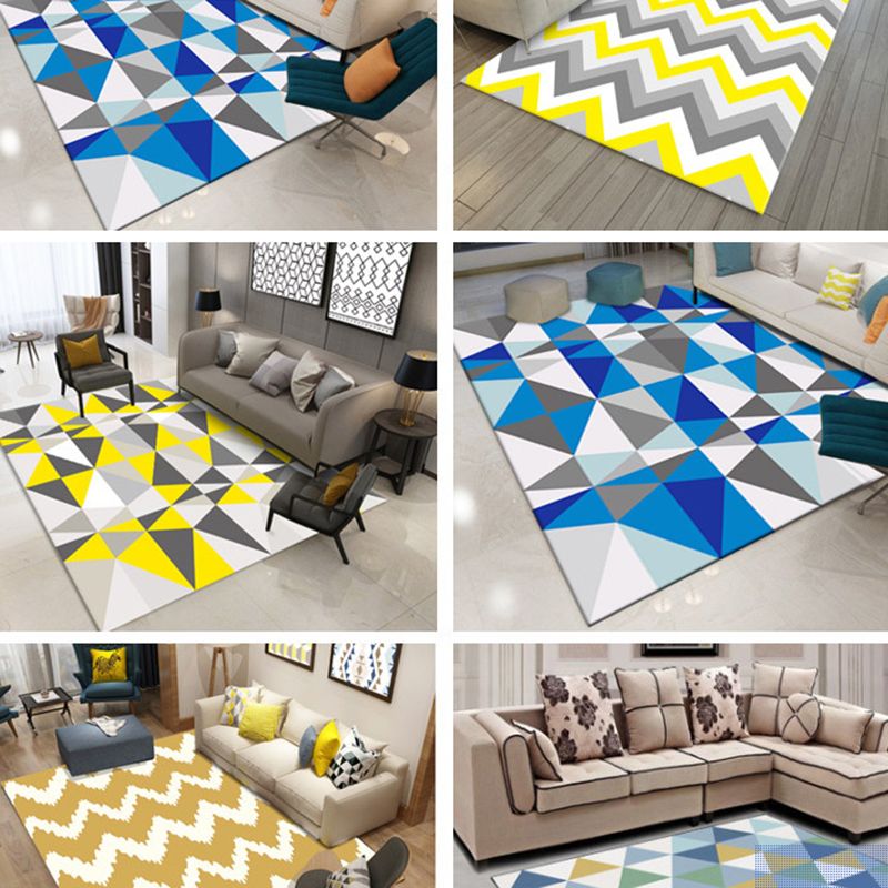 Nordic Geometric Printed Rug Multicolored Polypropylene Area Carpet Anti-Slip Backing Pet Friendly Indoor Rug for Living Room