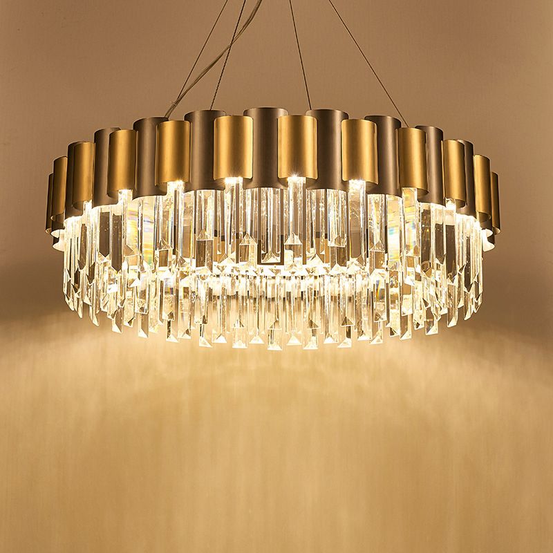 Duidelijke kristal gelaagde ijsbeurt hanglamp Modern 8/12-licht Golden Hanging Chandelier