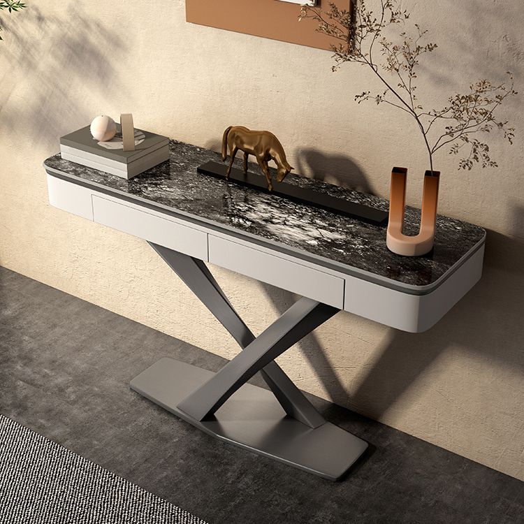 Glam Rectangle Accent Table Stone Sofa Console Table for Hall