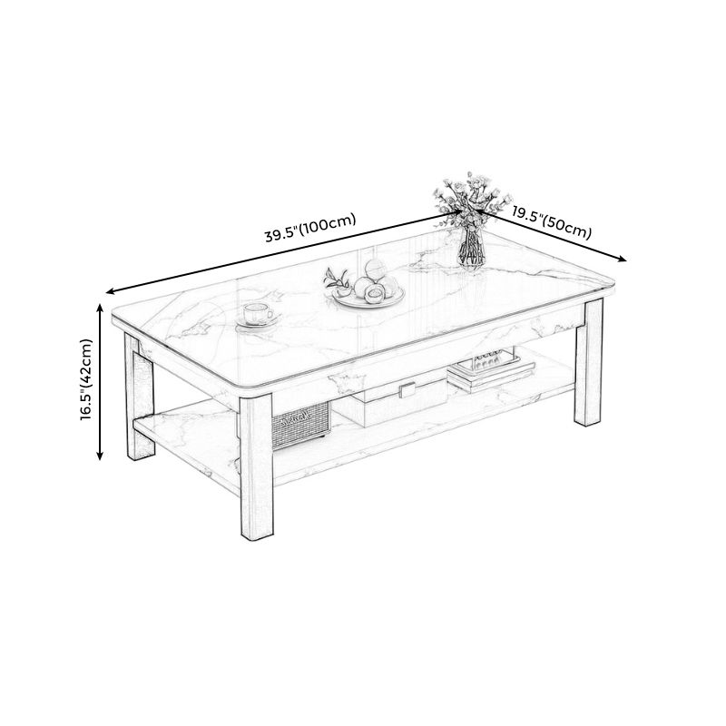 Modern Metal 4 Legs Cocktail Table Marble Rectangle Coffee Table