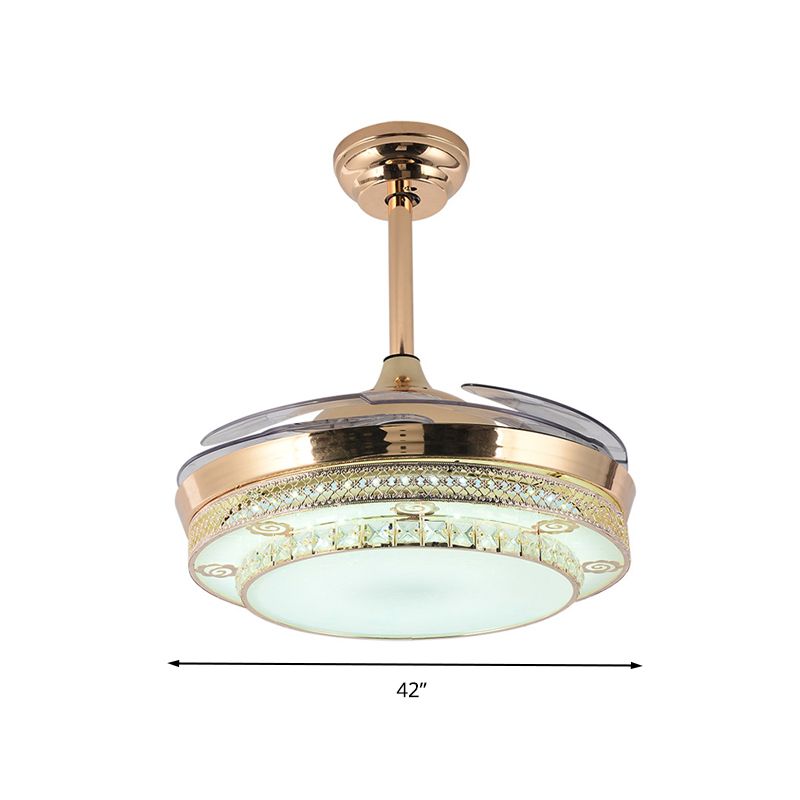 Gouden ronde LED-plafondventilator Licht Minimale wandregeling/afstandsbediening/frequentie Converteerbare kristal semi-montagelamp in wit/kleurveranderend licht