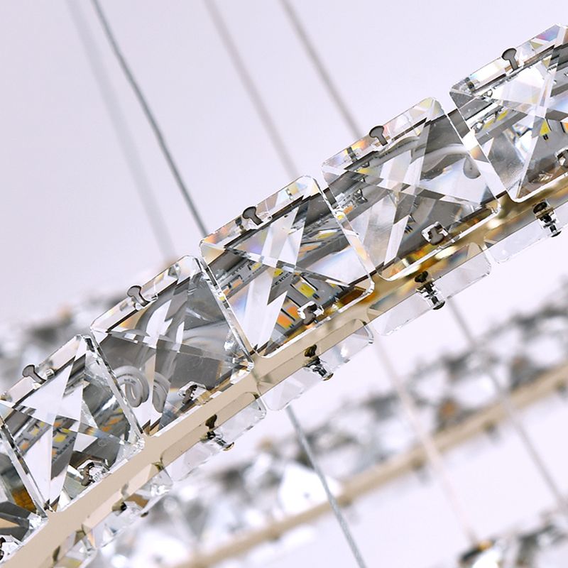 Contemporary Tiered LED Hanging Ceiling Lights Gold Crystal Pendant Chandelier for Living Room