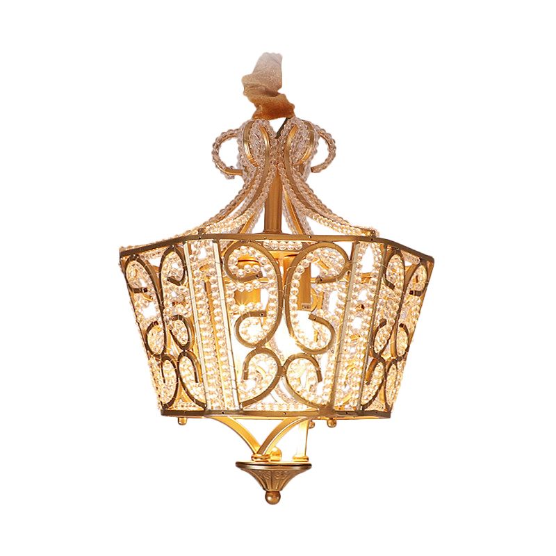 Lantern Crystal Chandelier Lighting Rustic 2 Lights Bedroom Pendant Lighting in Gold