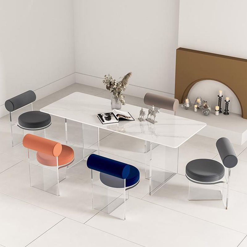 Contemporary Style 1/2/4/6 Pieces Dining Chairs Set Rectangle Stone Furniture in White