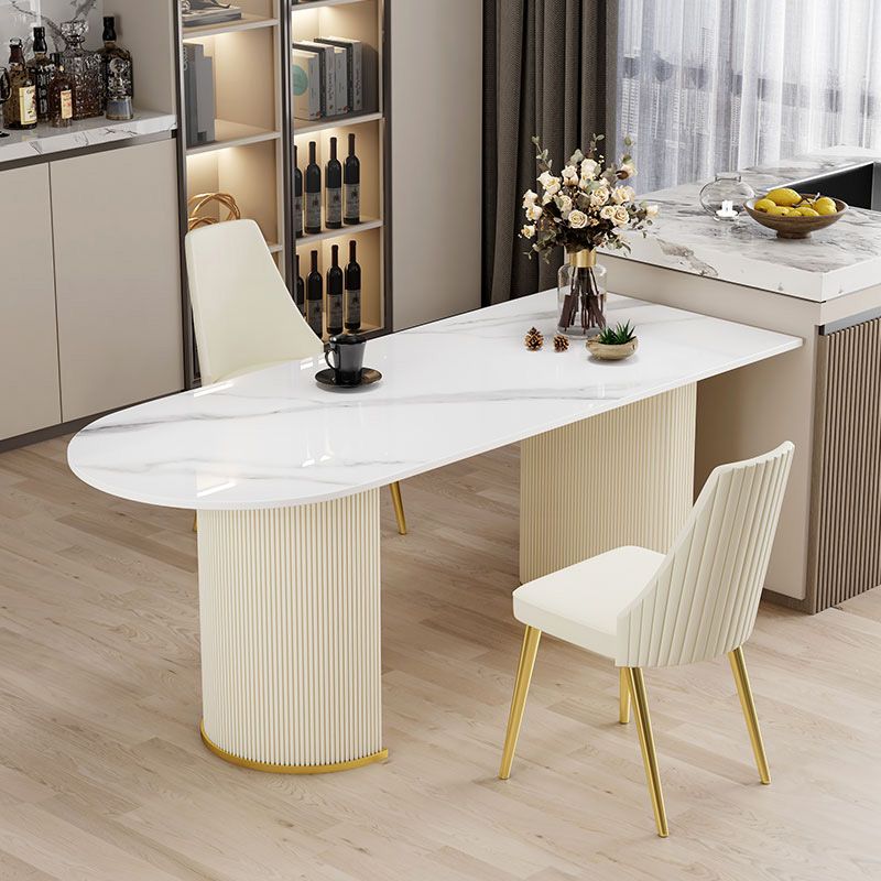 Modern Stone Dining Table White Double Pedestal Base Table for Dining Room