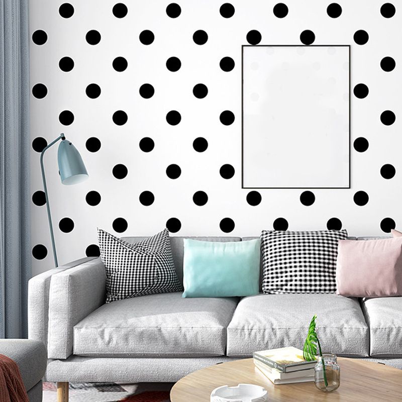 Black and White Dots and Grid 31'L x 20.5"W Non-Pasted Decorative Wallpaper