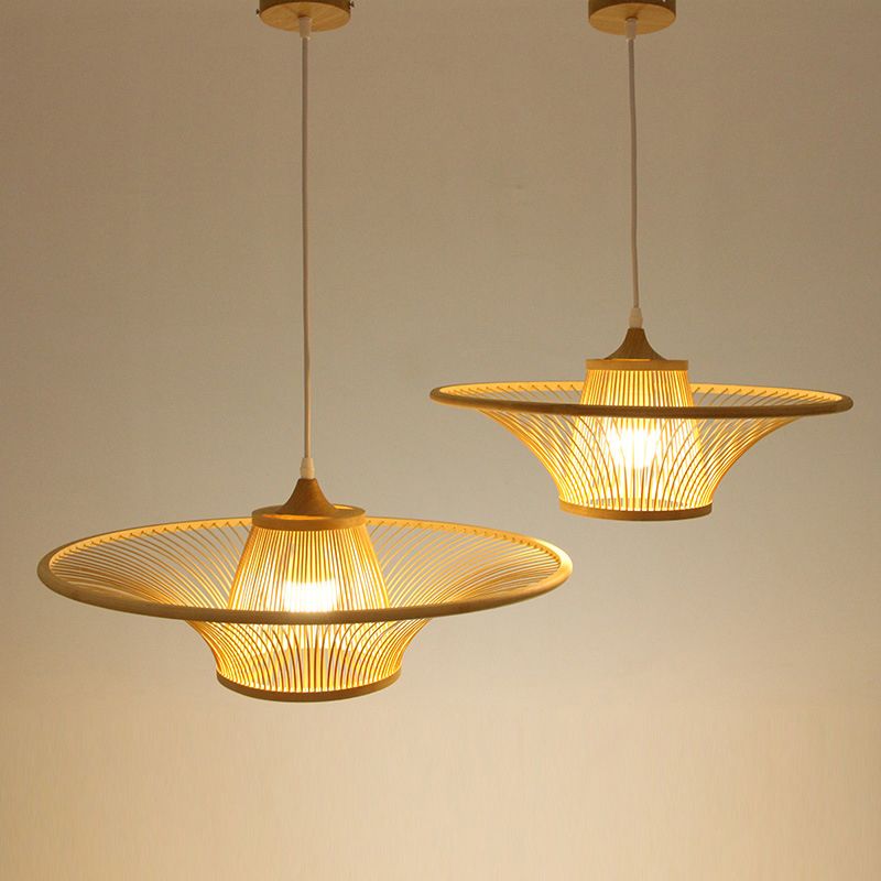 Wood Flared Suspension Lighting Minimalist 1-Light Bamboo Ceiling Pendant for Bedroom