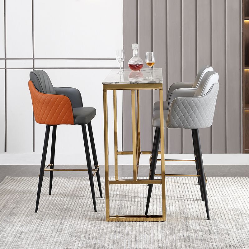 Glam Style Bar Stool Leather Backrest Bar Stools for Dining Room