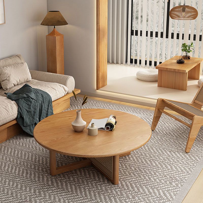 Round Solid Wood Coffee Table Cross Legs Coffee Cocktail Table