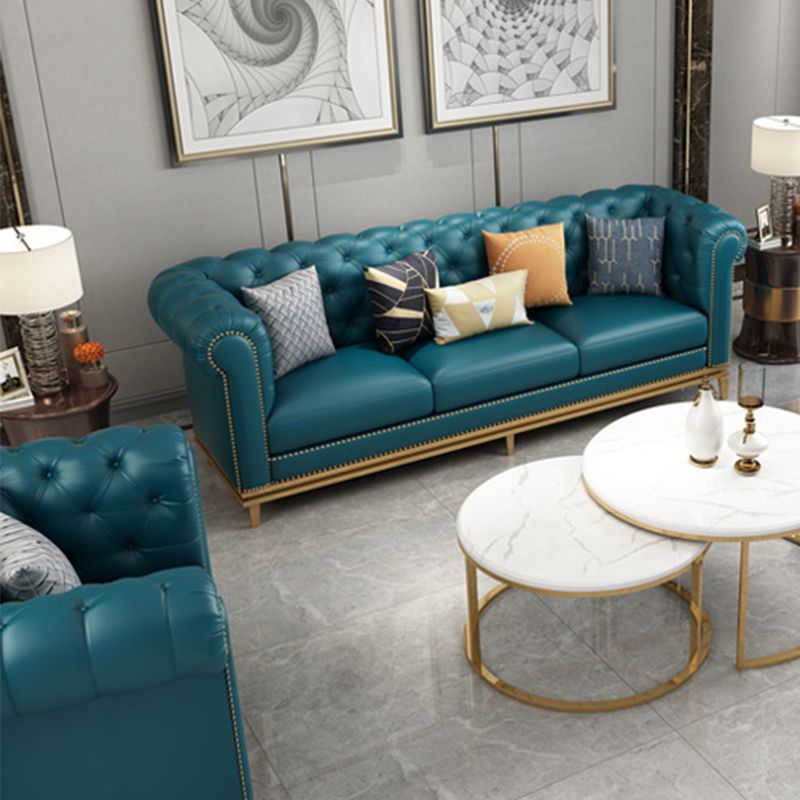 3-Seater Rolled Arm Sofa Chesterfield Tufted 82.68" W Faux Leather Sofa