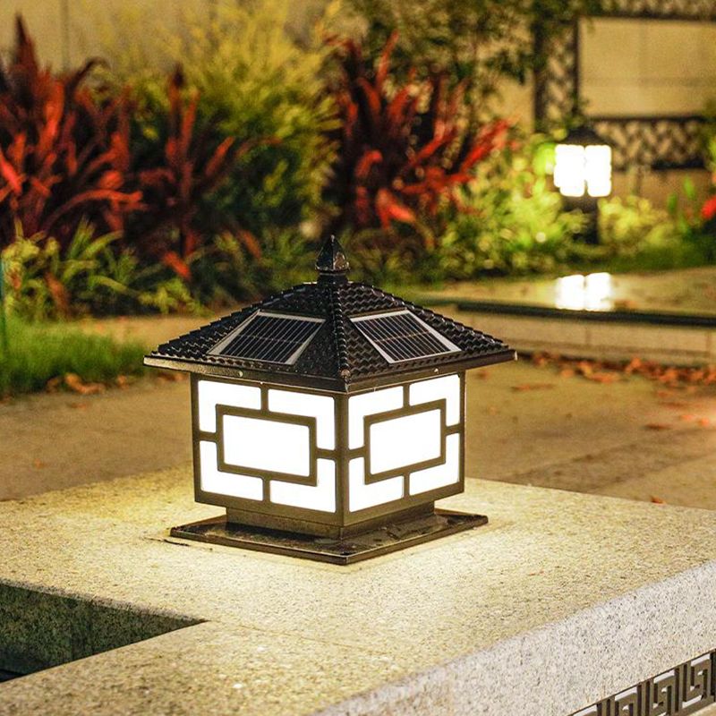 Rectangle Shape Metal Outdoor Lamp Modern Style Single Light Solar Pillar Light