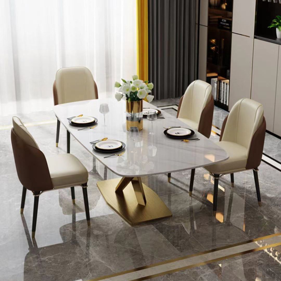 Metall traditionelle Luxus -Rechteck -Esstisch Sintered Stone Top Innentisch mit Sockelbasis