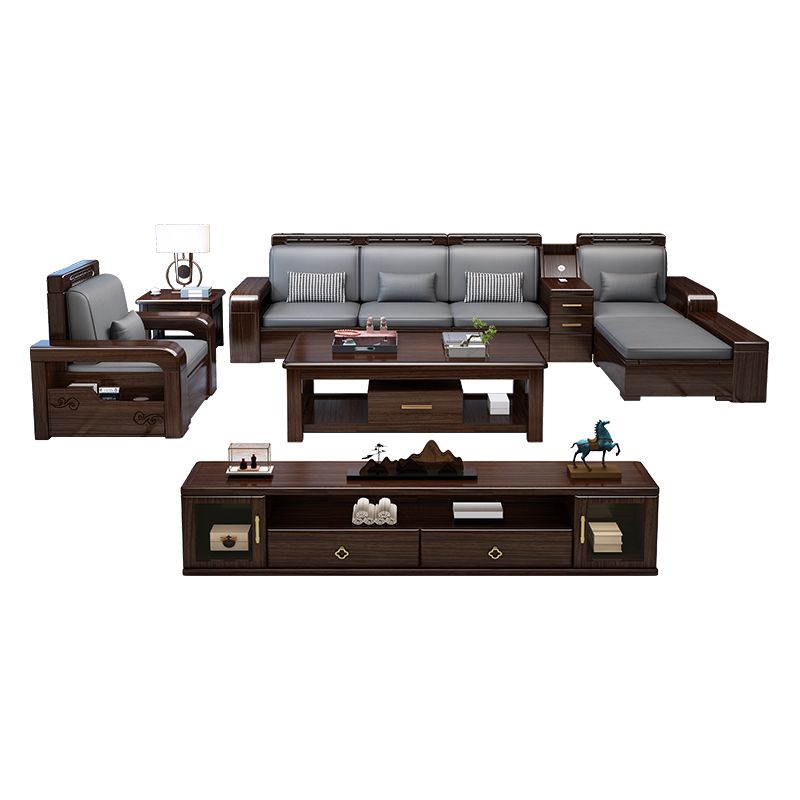 37"H Contemporary Sectional Sofa Storage Fabric Sectional with Bostol Pillows