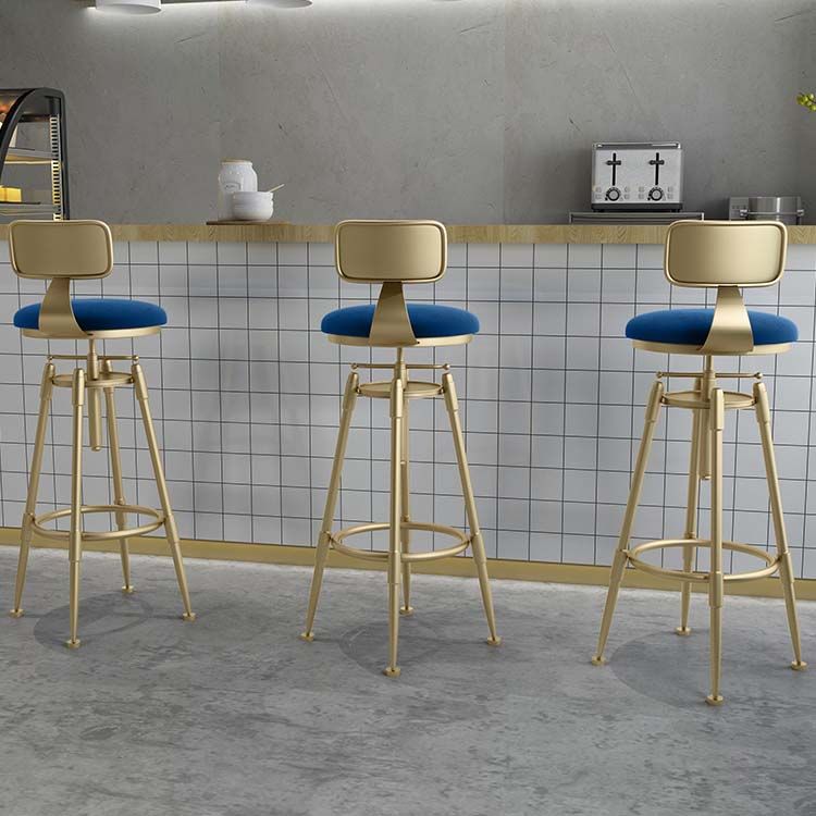 Upholstered Adjustable Height Bar Stool Industrial Iron Frame Stool