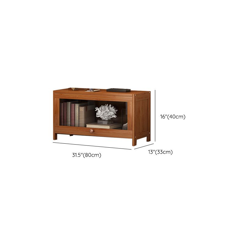 Mid Century Modern Bamboo Accent Cabinet in Brown with Glass Paned