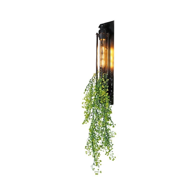 Tubular Cage Corridor Wall Lighting Farm Iron 1-Head Yellow and Green/White/Purple and White Wall Light Fixture with Artificial Flower