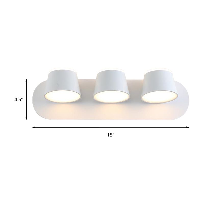 1/2/3 luces Dimensionamiento de pared de dormitorio con tono de metal de cono con moderno accesorio de iluminación de tocador blanco/negro en luz blanca