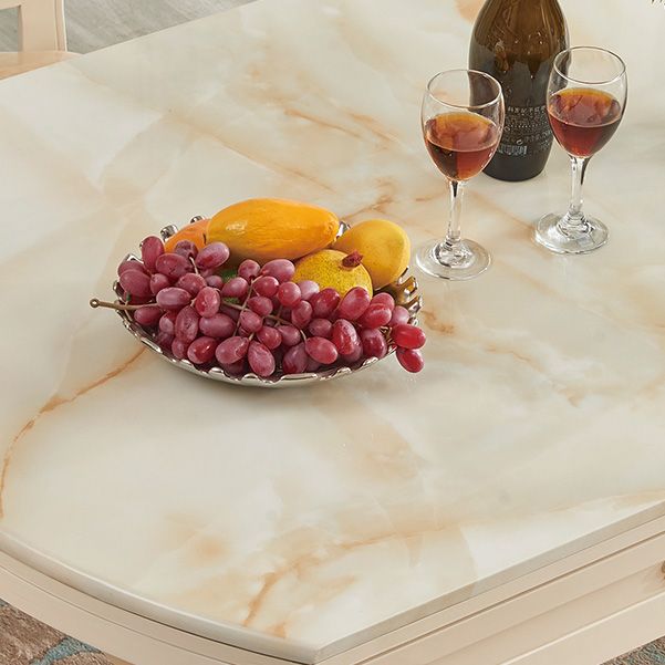 Faux Marble Dining Table Round 4 Legs Dining Site Table with Drop-Leaf