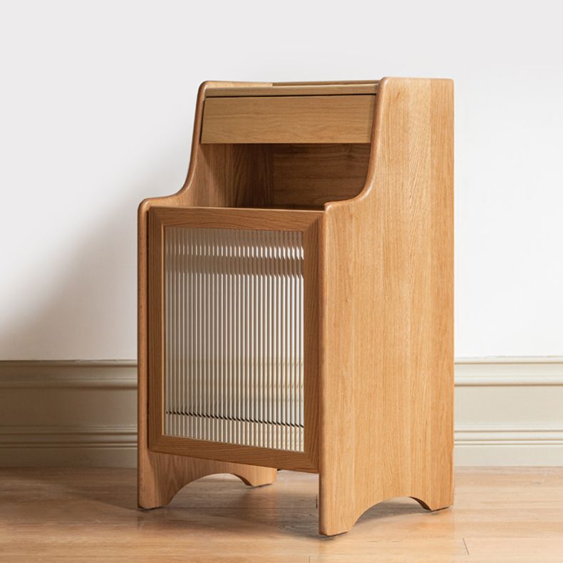Glass Paned Living Room Contemporary Solid Wood Accent Cabinet with Drawer