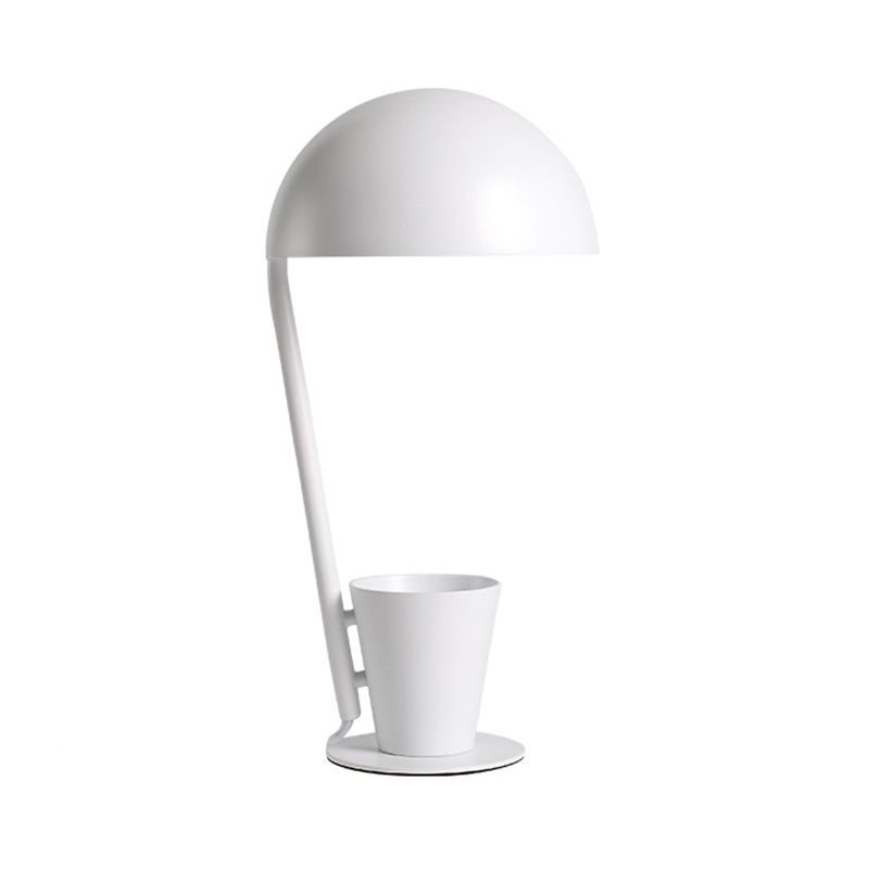 Lámpara de escritorio de tono metálico de domo Estilo contemporáneo 1 Bulbo de lectura negra/gris Luz de libro con taza de almacenamiento