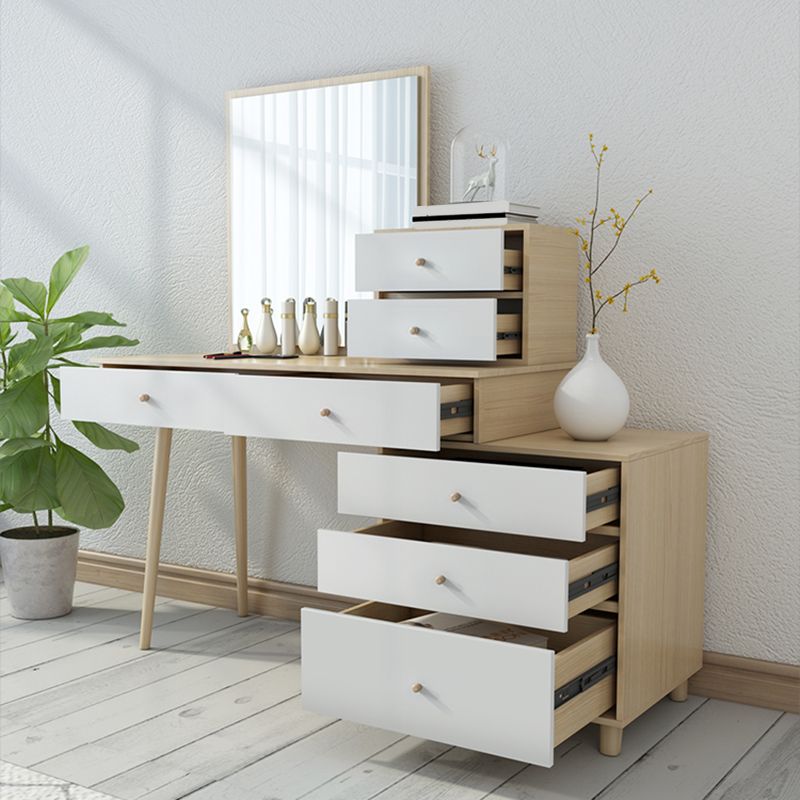 Wood Drawers Included Vanity Makeup Dressing Table Set with Stool and Mirror - 39.4" W