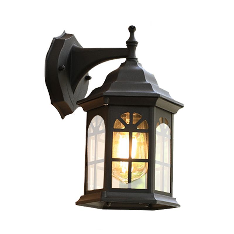 Illuminazione a 1 testa Castle Sconce Country Lampada montata in alluminio bianco/nero/ottone con tonalità in vetro trasparente