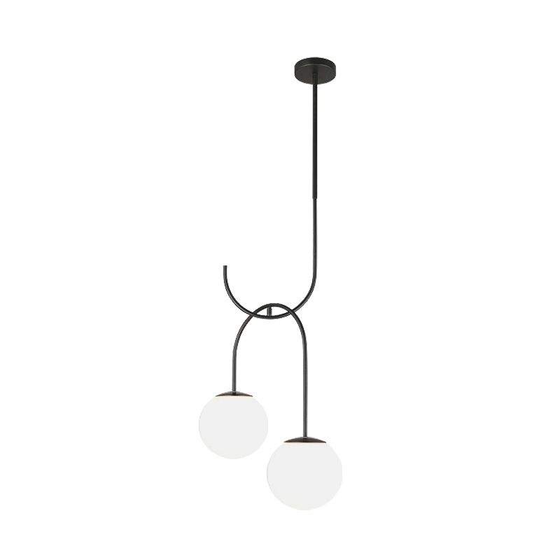 Industrial Globe Metal Down Lighting 2 Bulbs Milk White/Smoke Grey Glass LED Multi Light Pendant in Black/Grey/Gold
